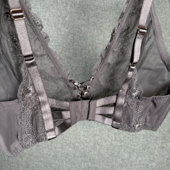 Vintage Smart & Sexy Bra 40DD Lace Underwire Gray Sheer Floral Back Closure - Picture 15 of 16